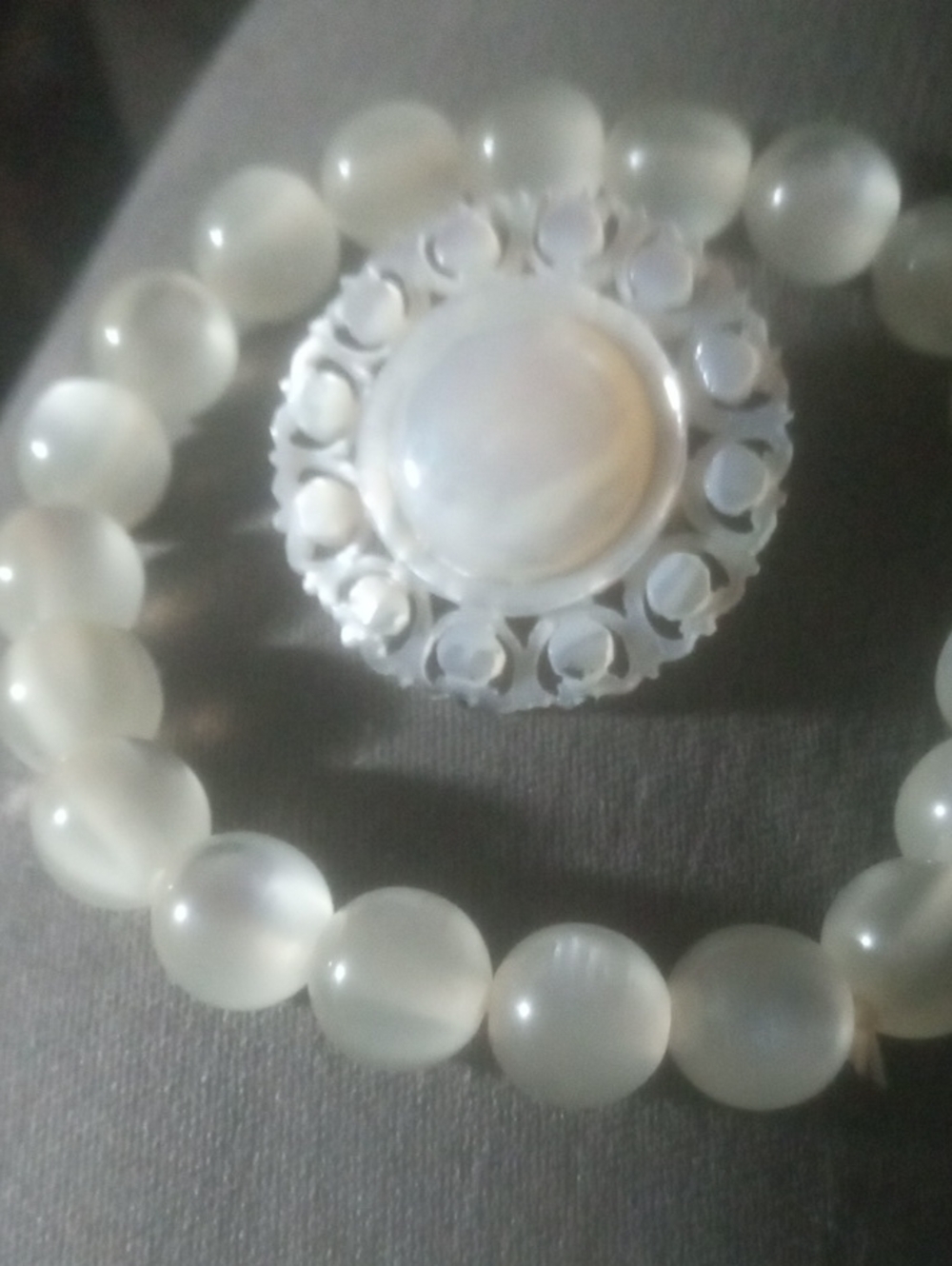 White Beaded Moonglow Bracelet and MOP Pin - Elegant Women’s Jewelry